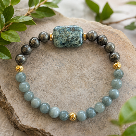 Pyrite, Burmese Jade & Variscite Bracelet
