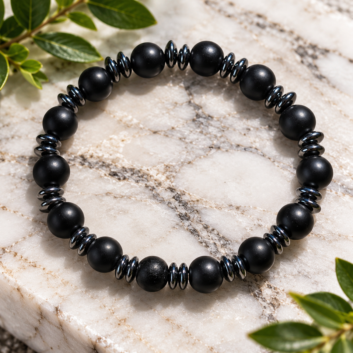 Black Agate & Synthetic Hematite Bracelet