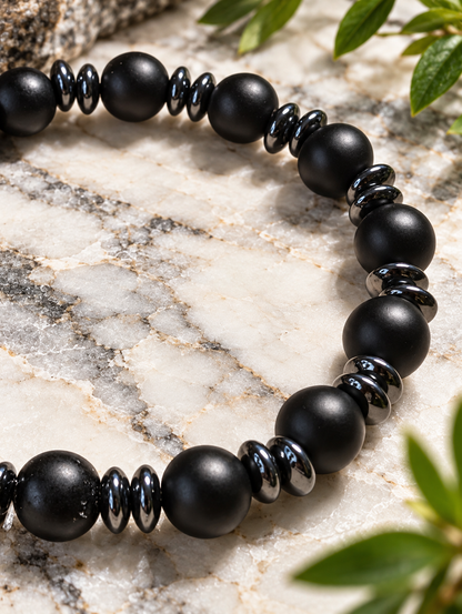 Black Agate & Synthetic Hematite Bracelet