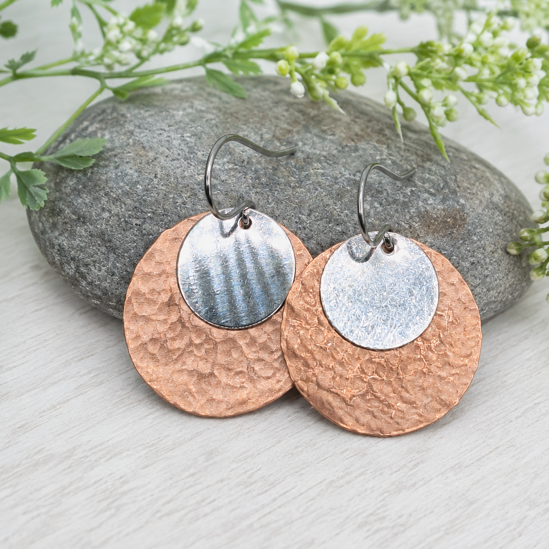 Samantha - Hammered Copper & Silver Earrings