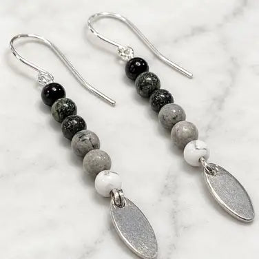 Ombre Black, Grey and White Semi Precious Stone Earrings