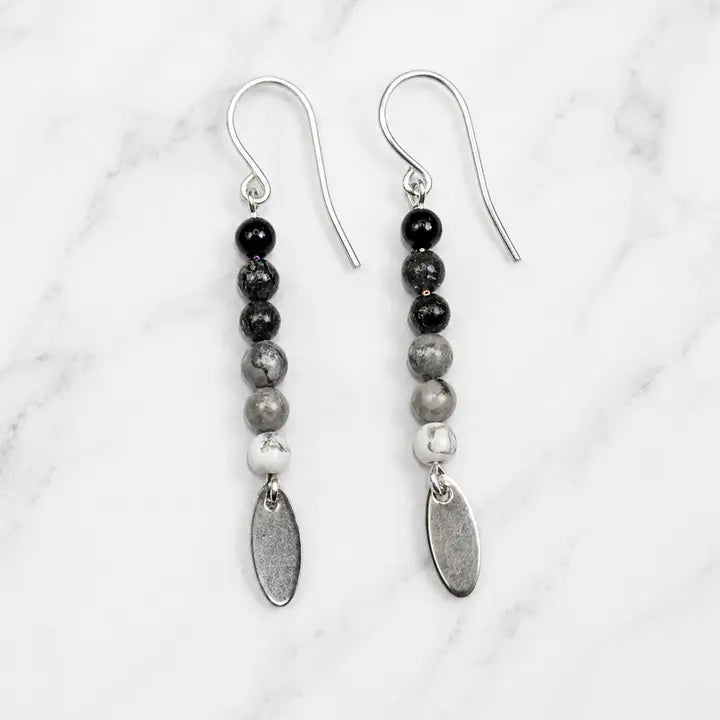 Ombre Black, Grey and White Semi Precious Stone Earrings