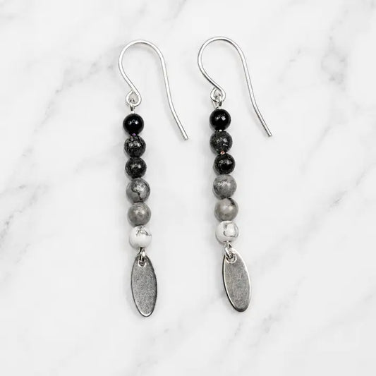 Ombre Black, Grey and White Semi Precious Stone Earrings