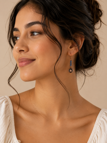 Macie - Sodalite & Copper Lotus Earrings