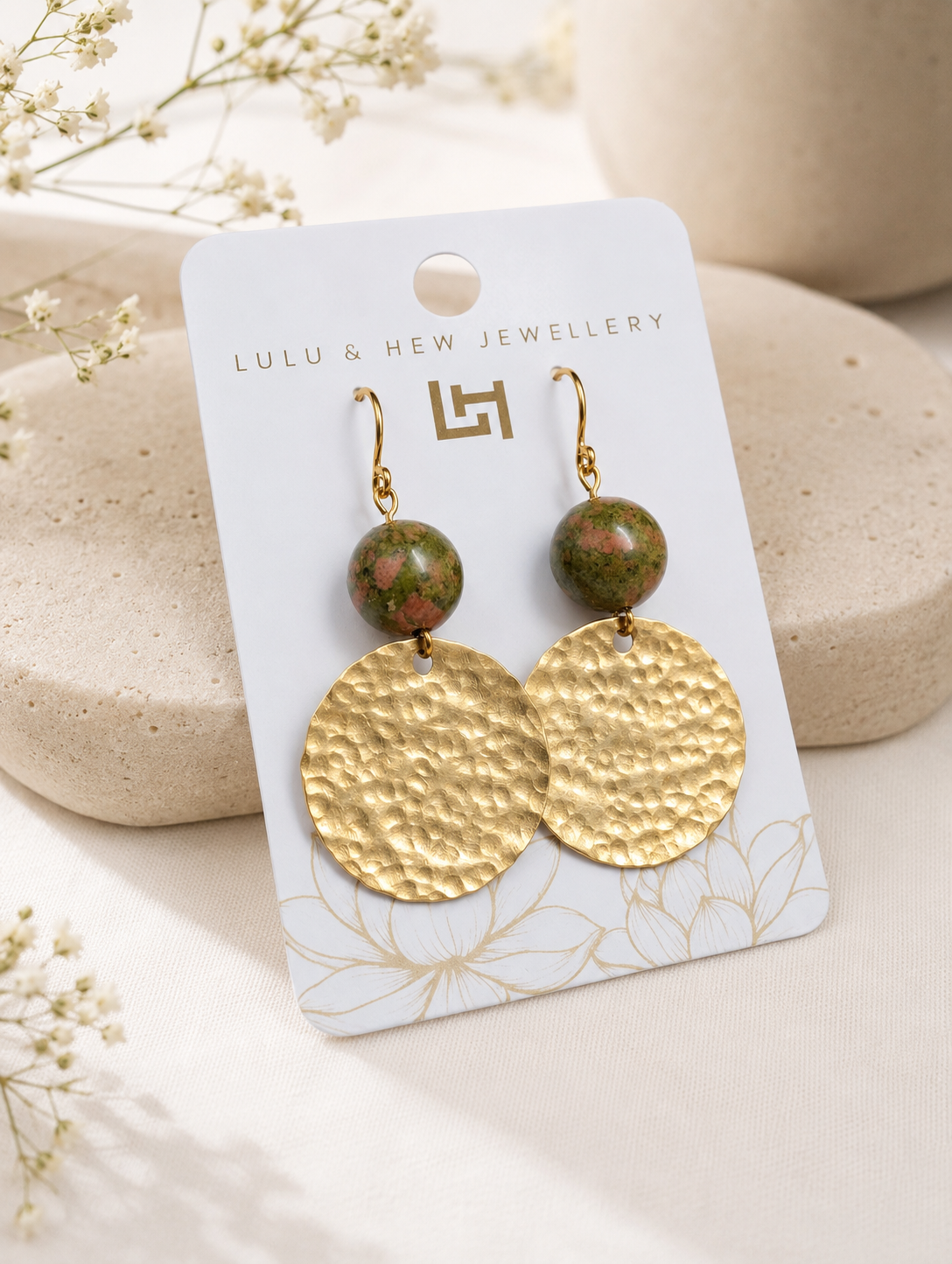 Meredith - Brass & Unakite Earrings