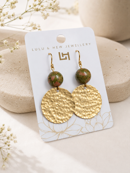 Meredith - Brass & Unakite Earrings