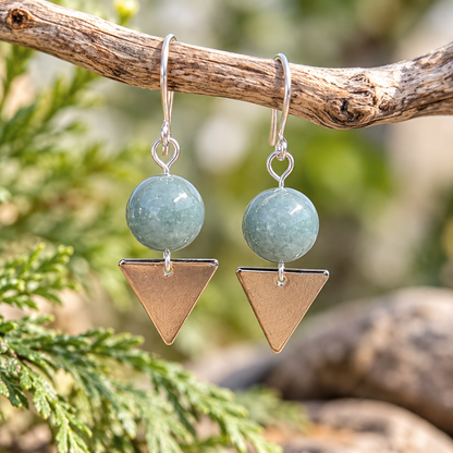 Burmese Jade & Copper Triangle Dangle Earrings