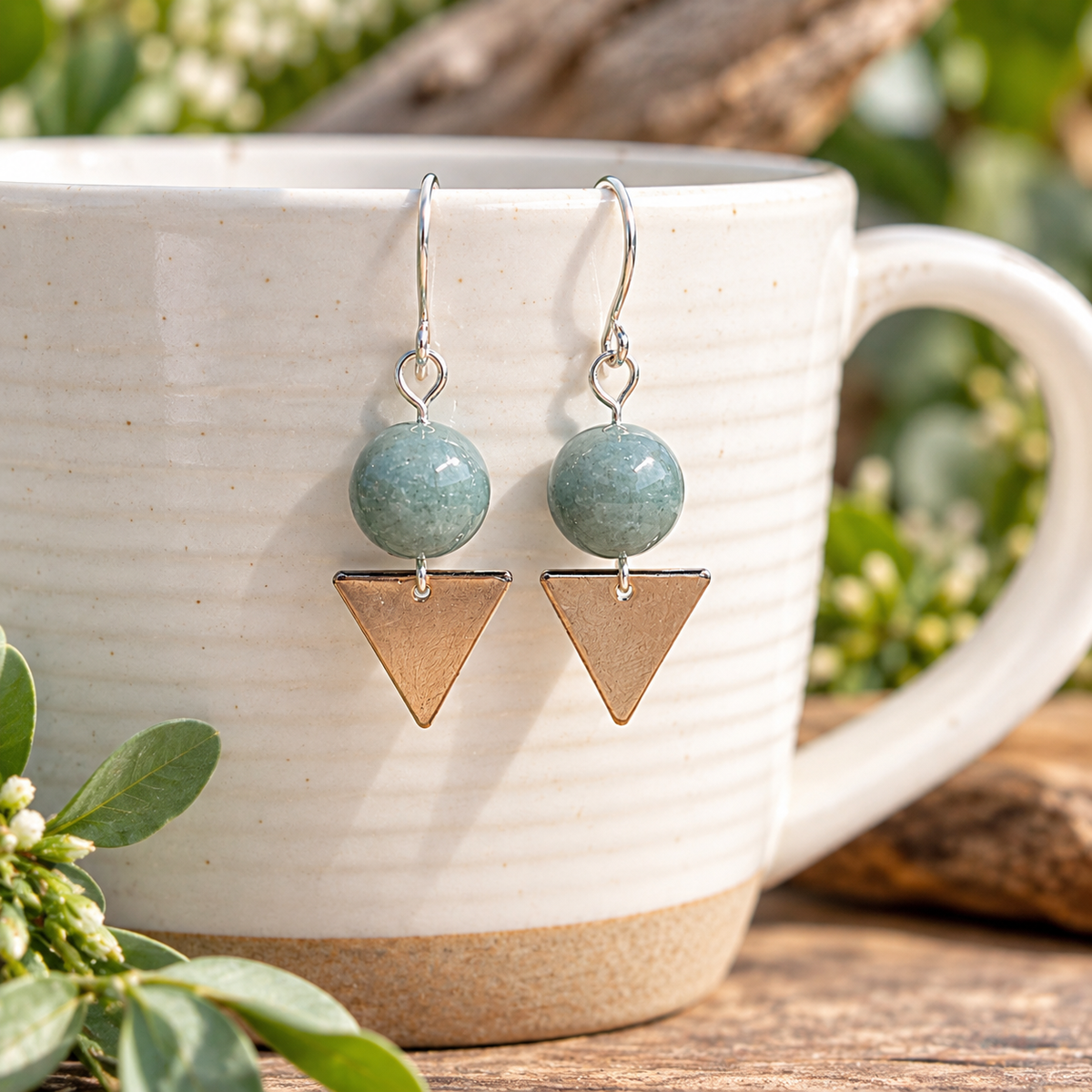 Burmese Jade & Copper Triangle Dangle Earrings