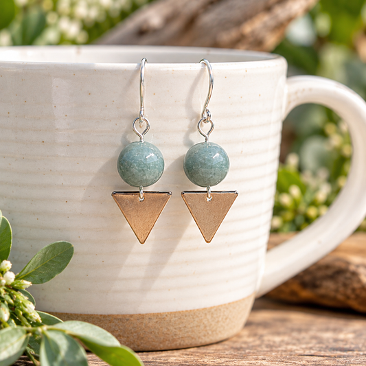 Burmese Jade & Copper Triangle Dangle Earrings