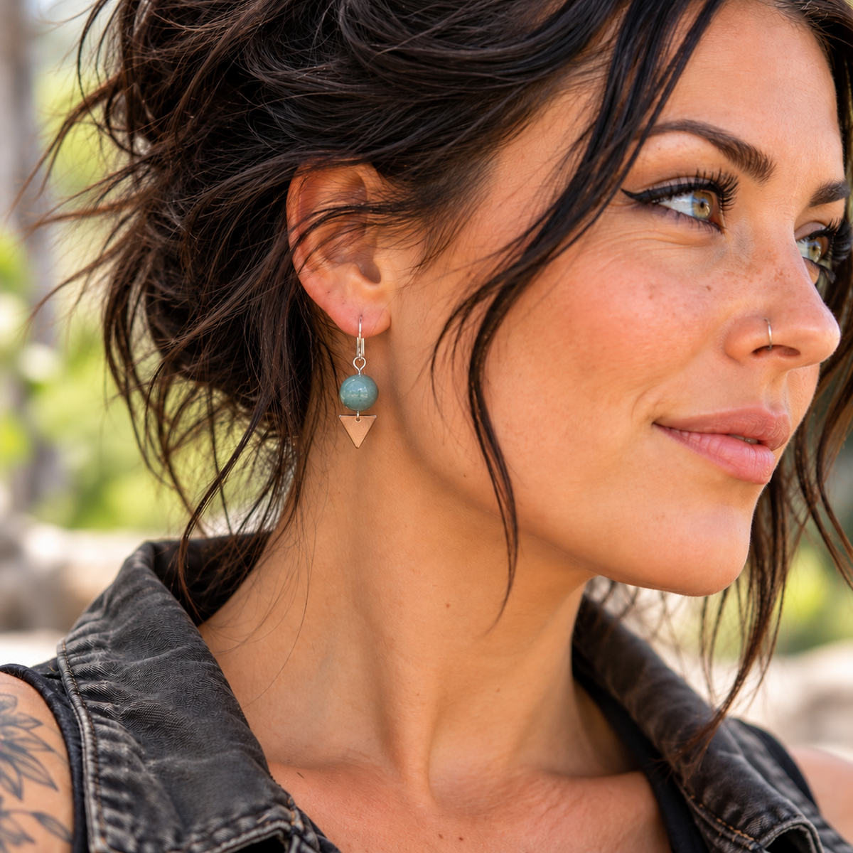 Burmese Jade & Copper Triangle Dangle Earrings