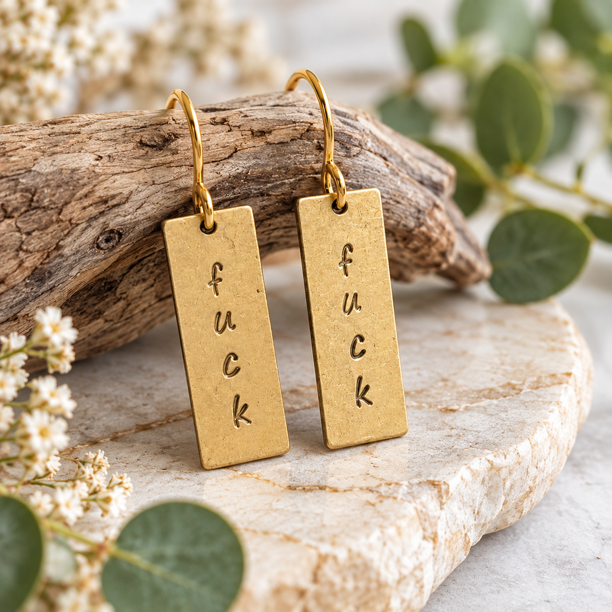 Say It Loud – Brass "Fuck" Earrings